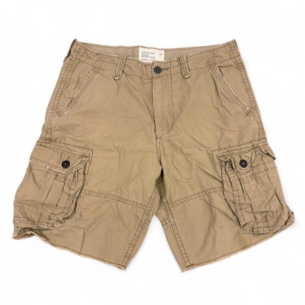 American Eagle Vintage Khaki Cargo Shorts Mens 35 Tan Heavy Duty Utility Classic